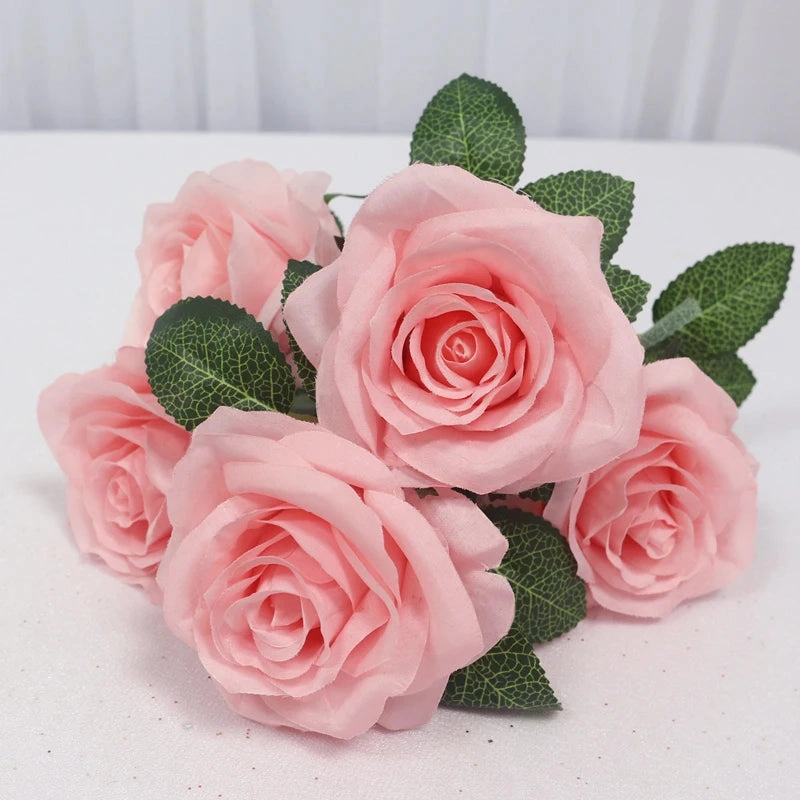 34cm Rose Silk Artificial Flowers Small Bouquet 5 Head Fake Flower Wedding Decoration Indoor DIY Supplies