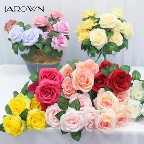 34cm Rose Silk Artificial Flowers Small Bouquet 5 Head Fake Flower Wedding Decoration Indoor DIY Supplies