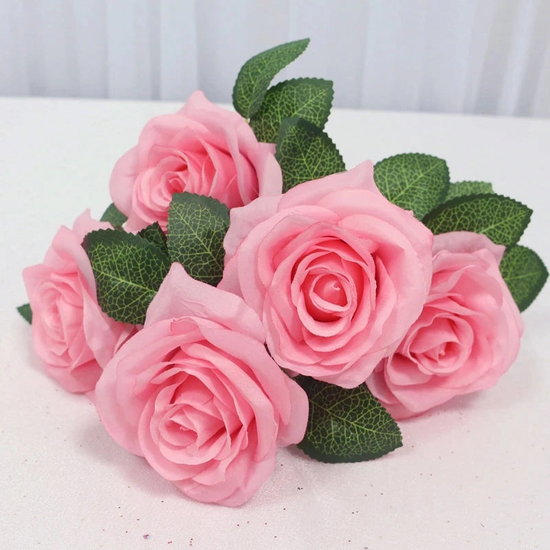 34cm Rose Silk Artificial Flowers Small Bouquet 5 Head Fake Flower Wedding Decoration Indoor DIY Supplies