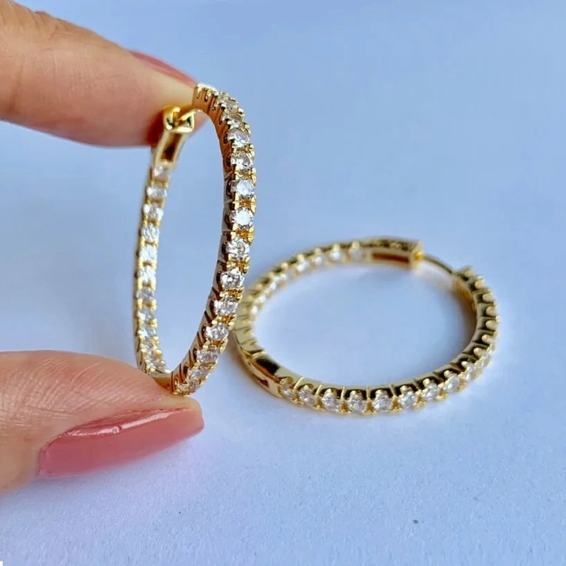 35MM Medium Sized CZ Hoop Earring With Iced Out Bling