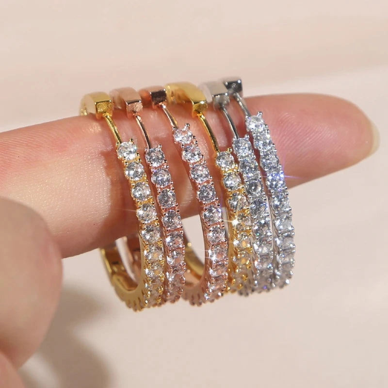 35MM Medium Sized CZ Hoop Earring With Iced Out Bling
