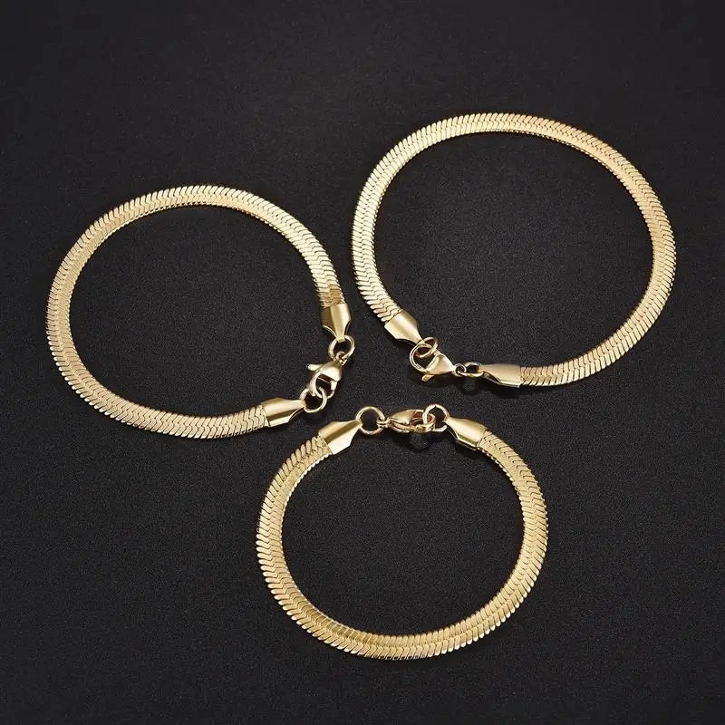 3/4/5MM Stainless Steel Snake Chain Bracelet Classic Gold Charm