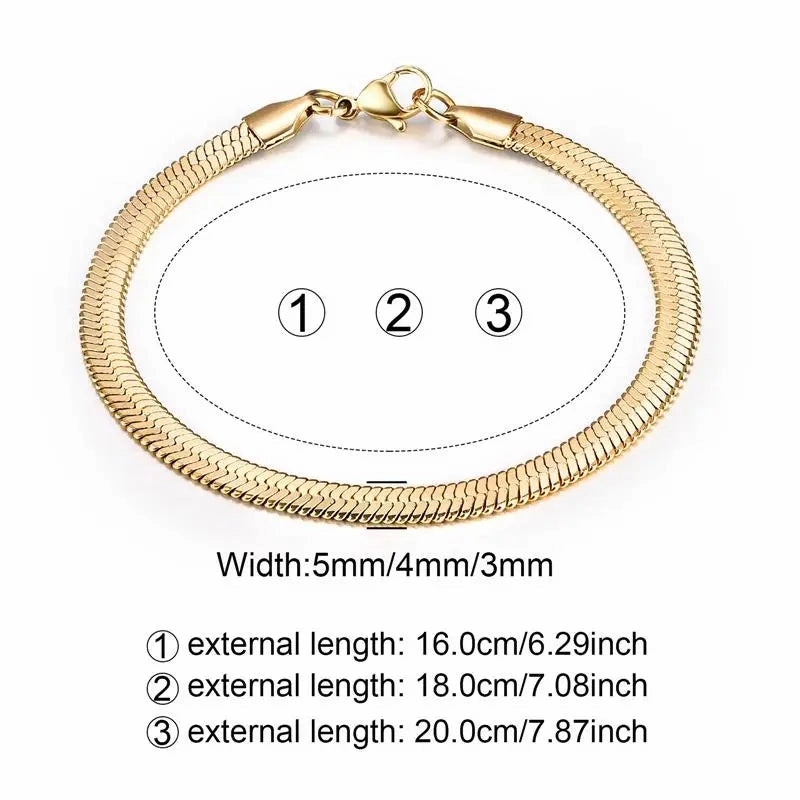 3/4/5MM Stainless Steel Snake Chain Bracelet Classic Gold Charm