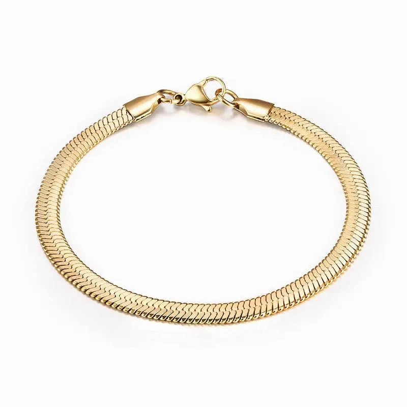 3/4/5MM Stainless Steel Snake Chain Bracelet Classic Gold Charm