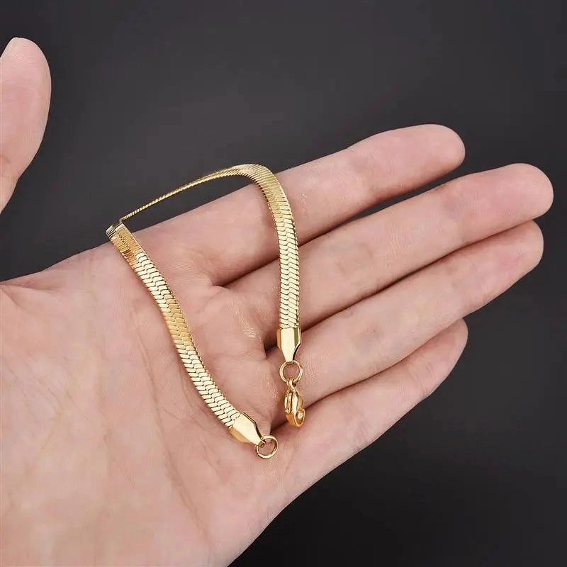 3/4/5MM Stainless Steel Snake Chain Bracelet Classic Gold Charm