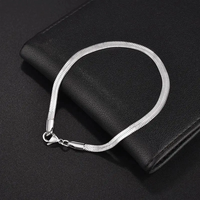 3/4/5MM Stainless Steel Snake Chain Bracelet Classic Gold Charm