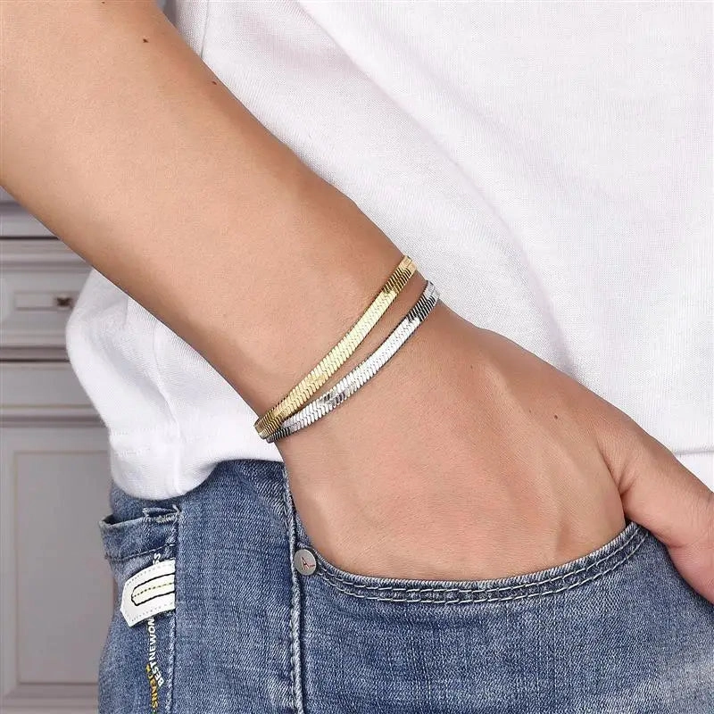 3/4/5MM Stainless Steel Snake Chain Bracelet Classic Gold Charm