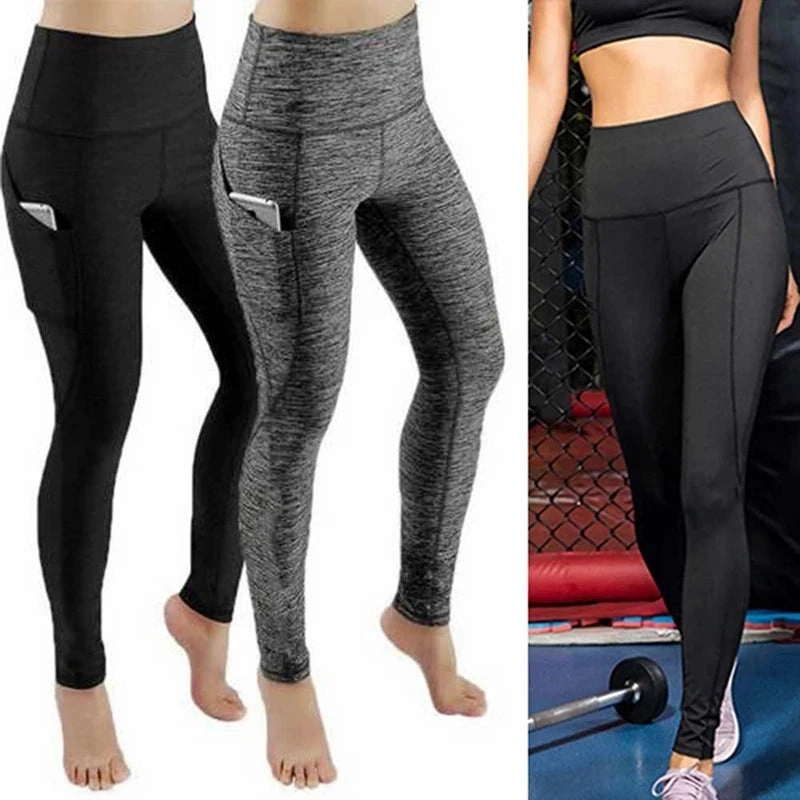 3/4 Sport Pants Women Pockets High Waist Capris Leggings