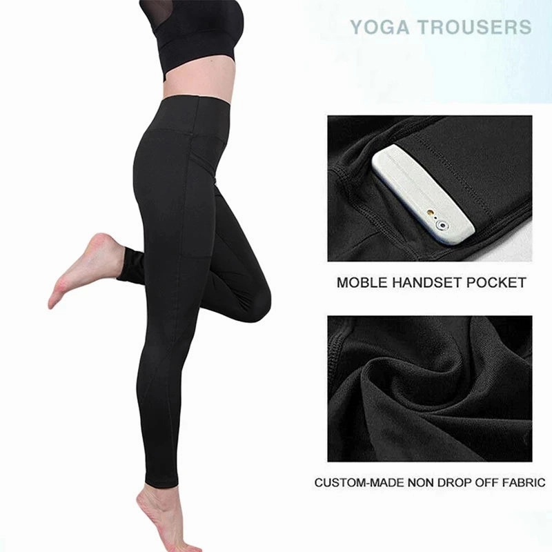 3/4 Sport Pants Women Pockets High Waist Capris Leggings