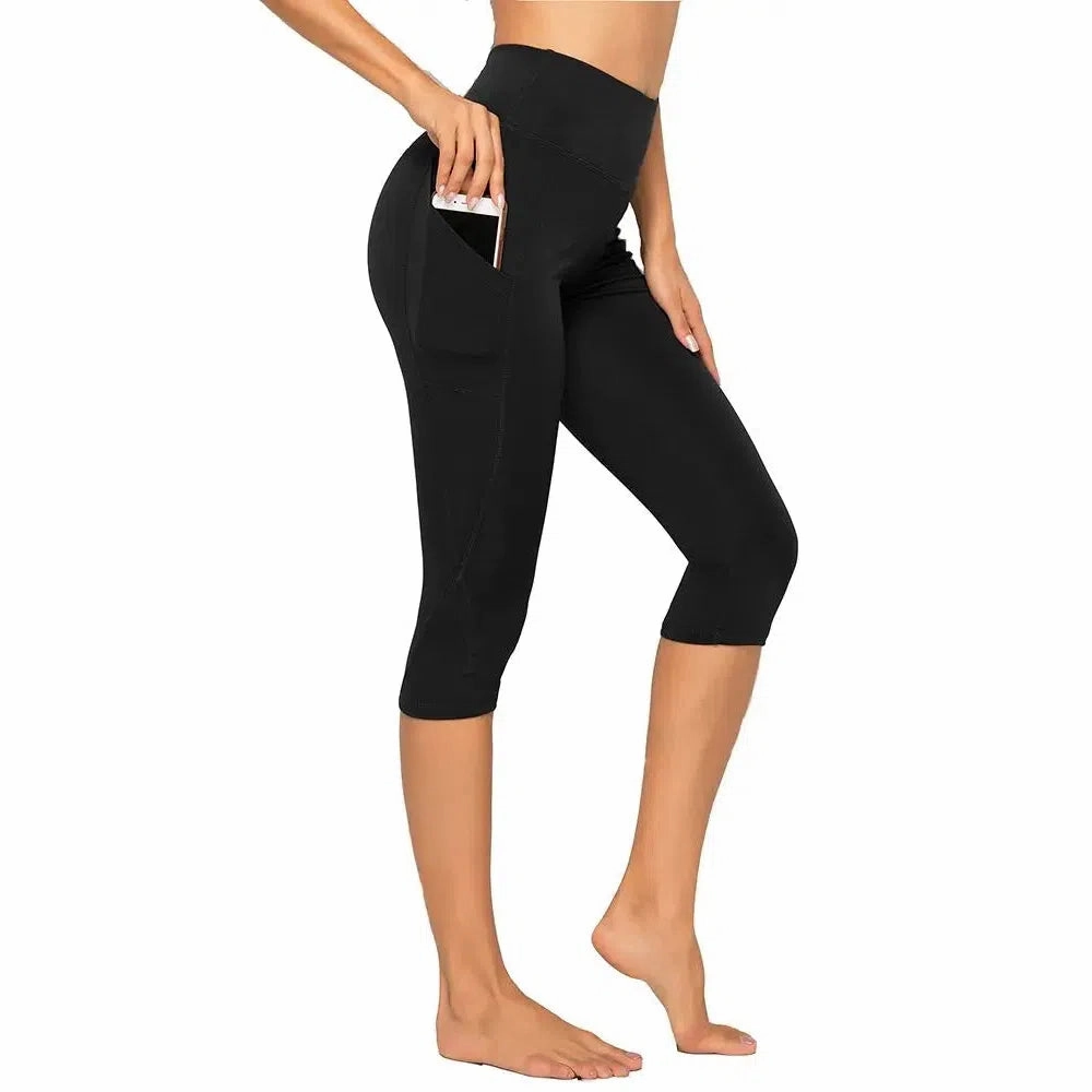 3/4 Sport Pants Women Pockets High Waist Capris Leggings
