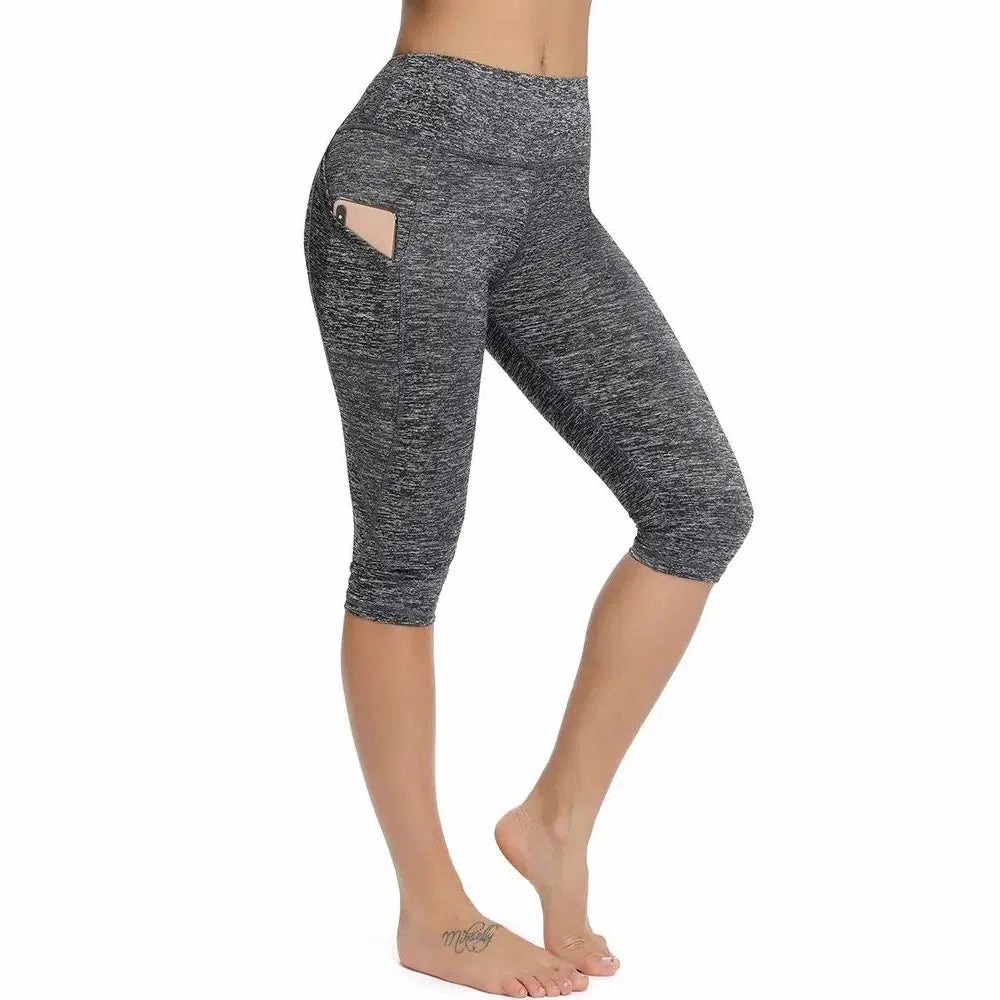 3/4 Sport Pants Women Pockets High Waist Capris Leggings