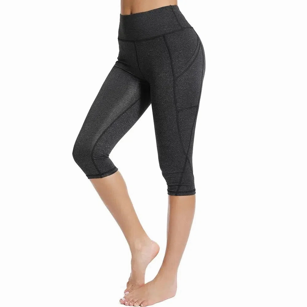 3/4 Sport Pants Women Pockets High Waist Capris Leggings