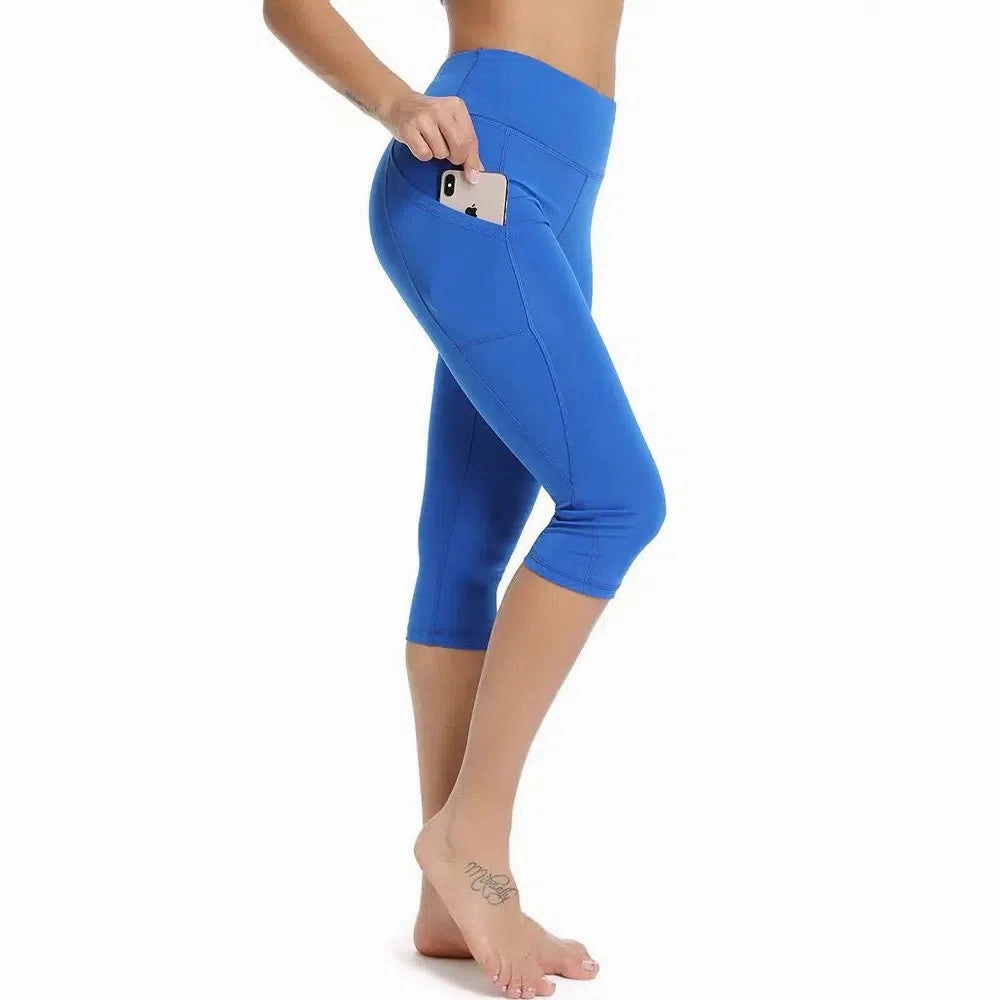 3/4 Sport Pants Women Pockets High Waist Capris Leggings