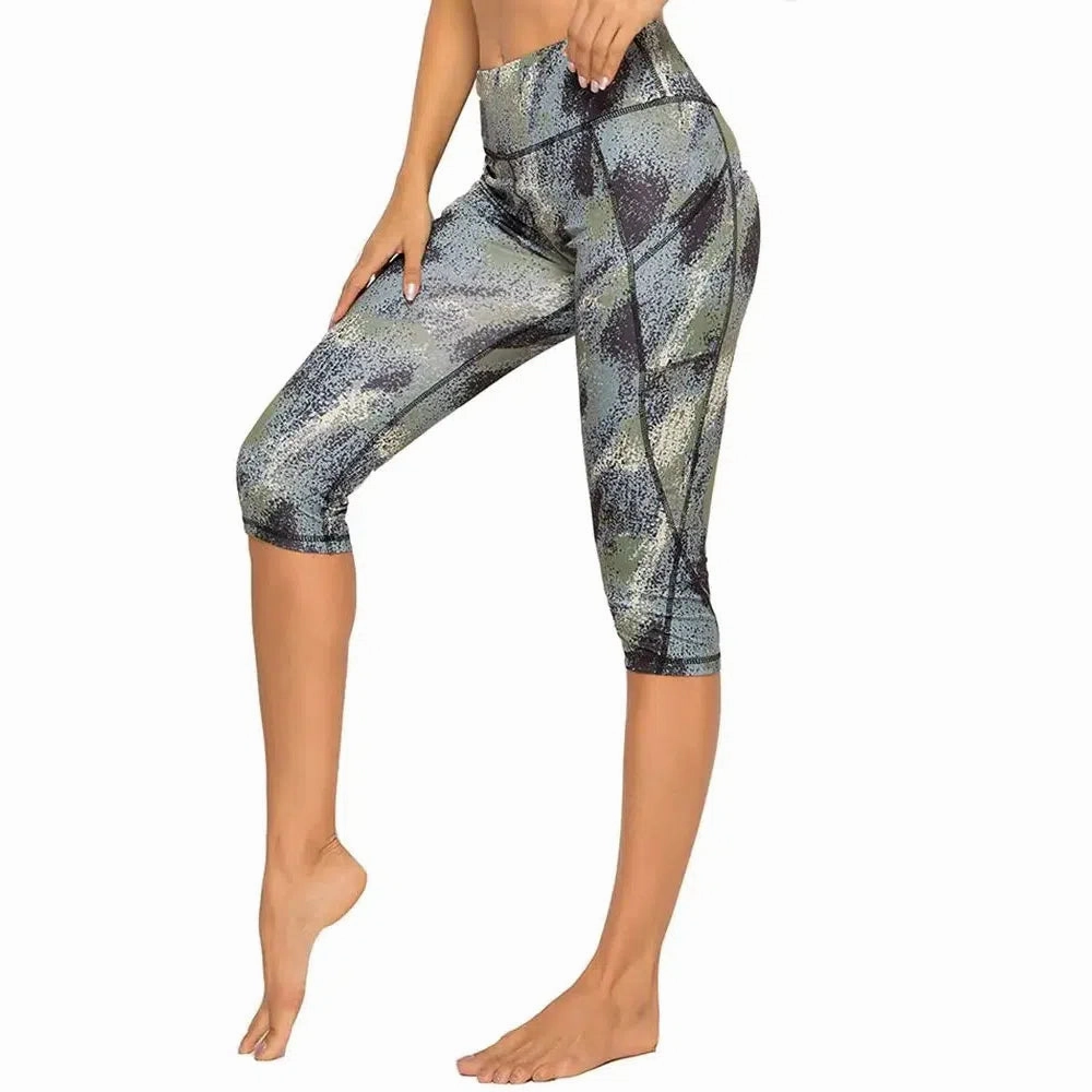 3/4 Sport Pants Women Pockets High Waist Capris Leggings
