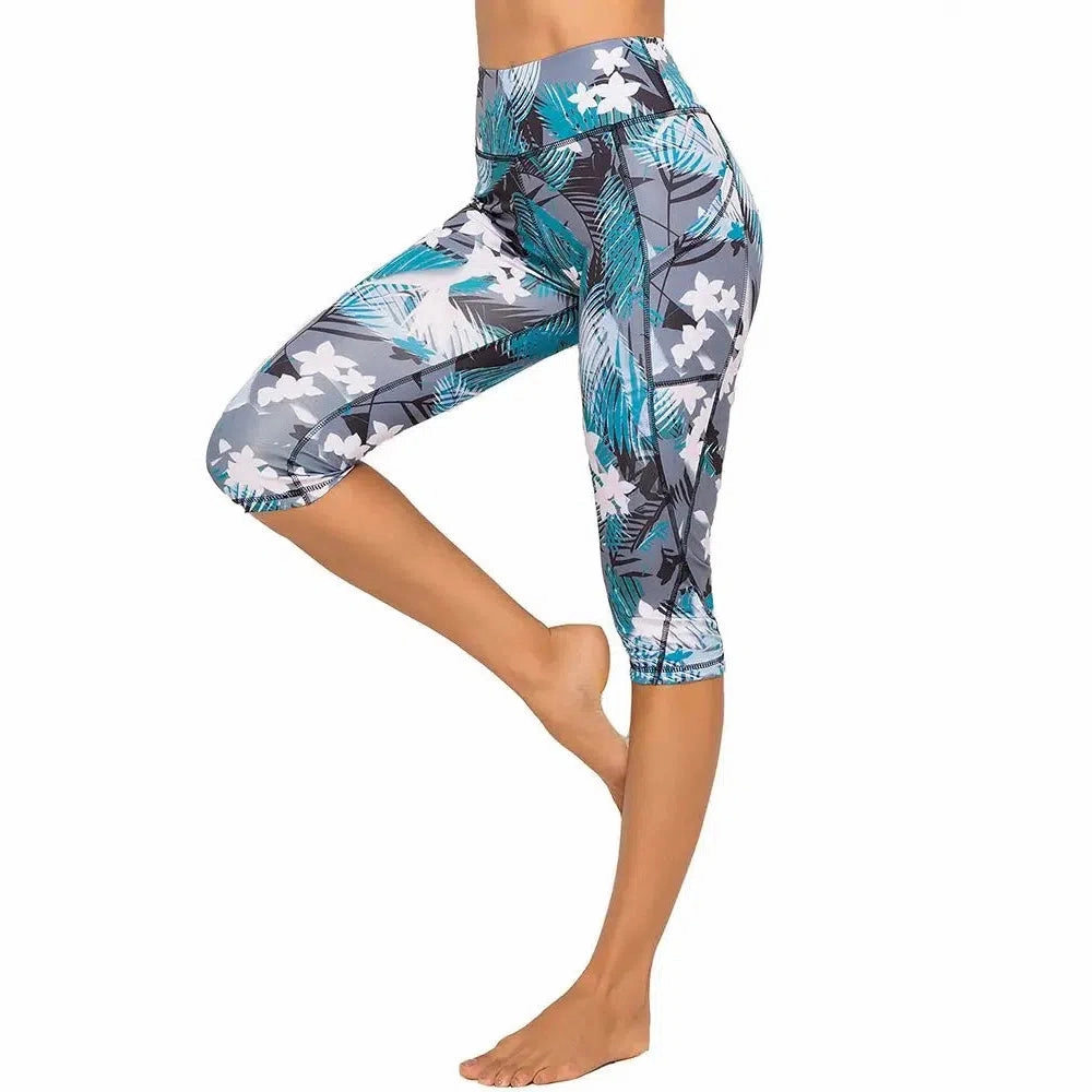 3/4 Sport Pants Women Pockets High Waist Capris Leggings