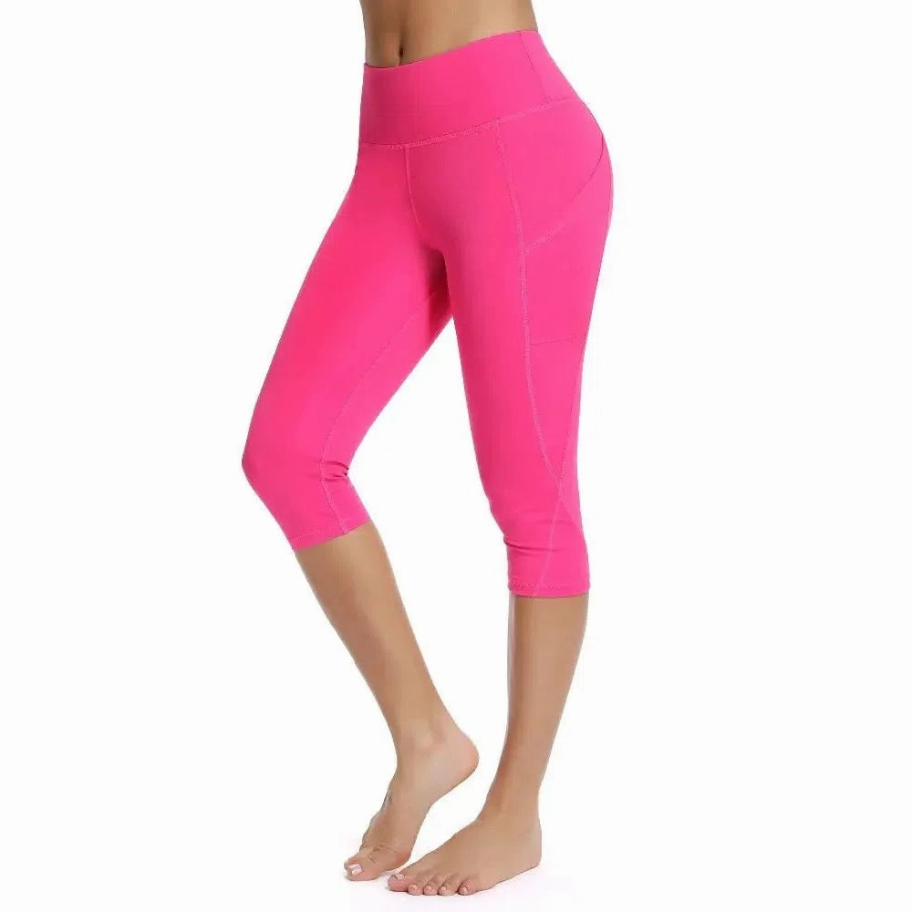 3/4 Sport Pants Women Pockets High Waist Capris Leggings