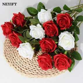 3/5/10/20pcs Roses Artificial Flowers Realistic Red Decor
