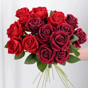 3/5pcs Roses Artificial Flowers Realistic Red Flannel Roses