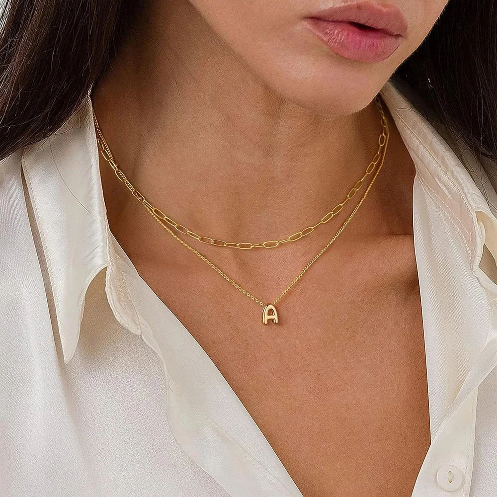 3D Bubble Initial A-Z Alphabet Mini Necklace Gold Plated