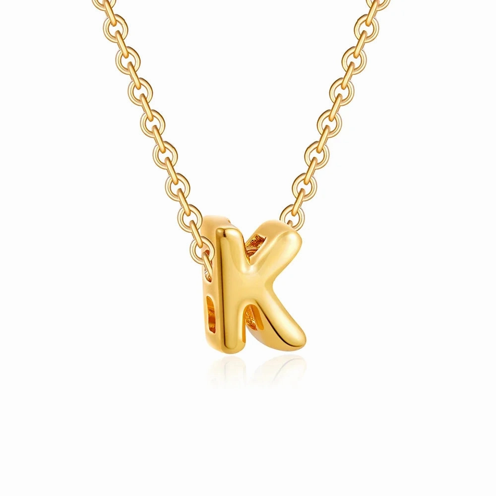 3D Bubble Initial A-Z Alphabet Mini Necklace Gold Plated