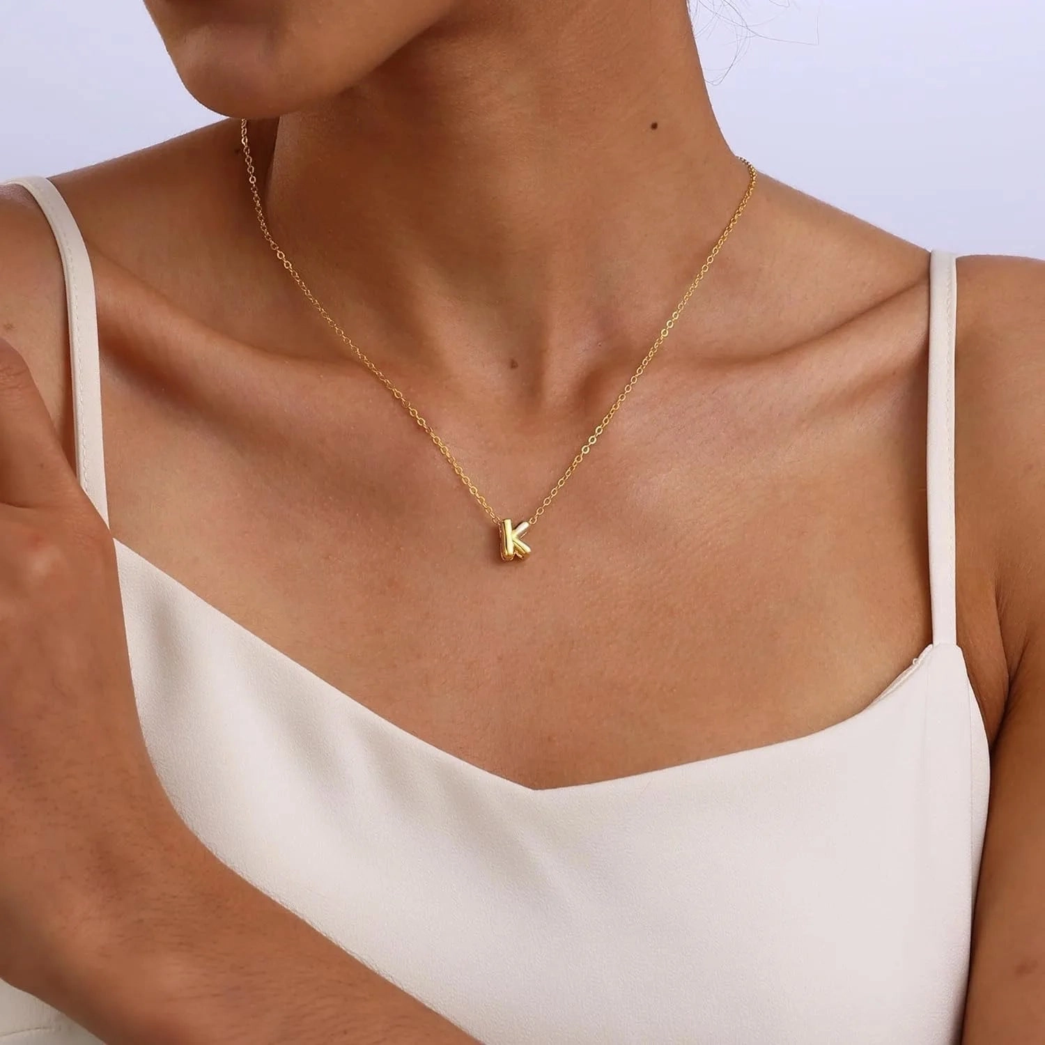 3D Bubble Initial A-Z Alphabet Mini Necklace Gold Plated