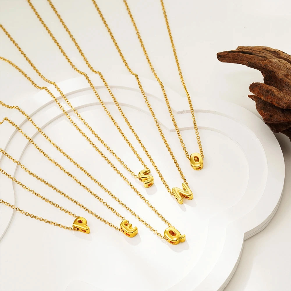 3D Bubble Initial A-Z Alphabet Mini Necklace Gold Plated