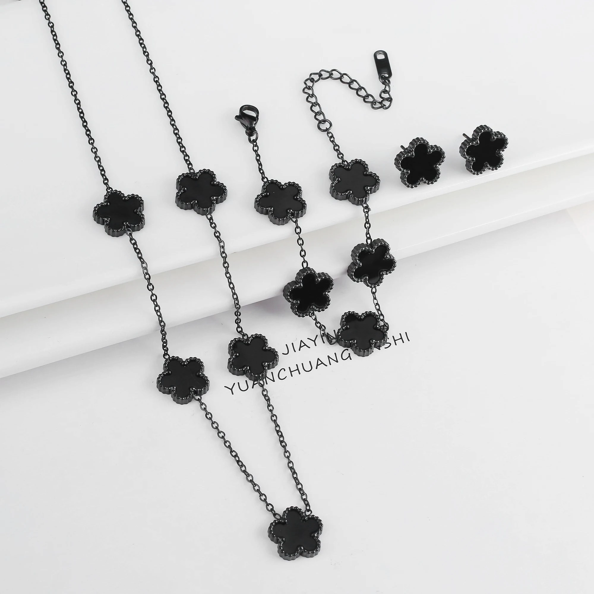 3Pcs Luxury Stainless Steel Five Leaf Flower Jewelry Set