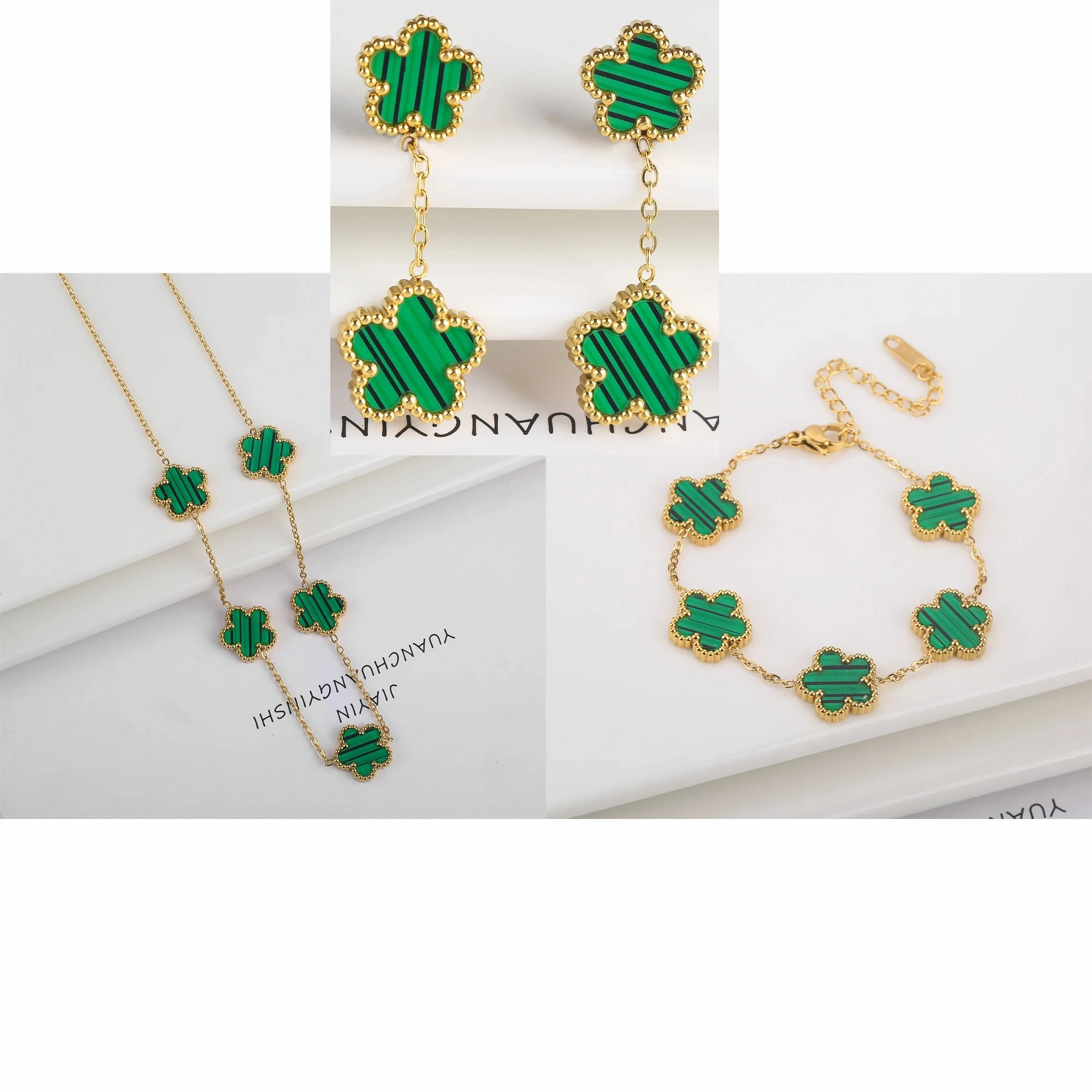 3Pcs Luxury Stainless Steel Five Leaf Flower Jewelry Set