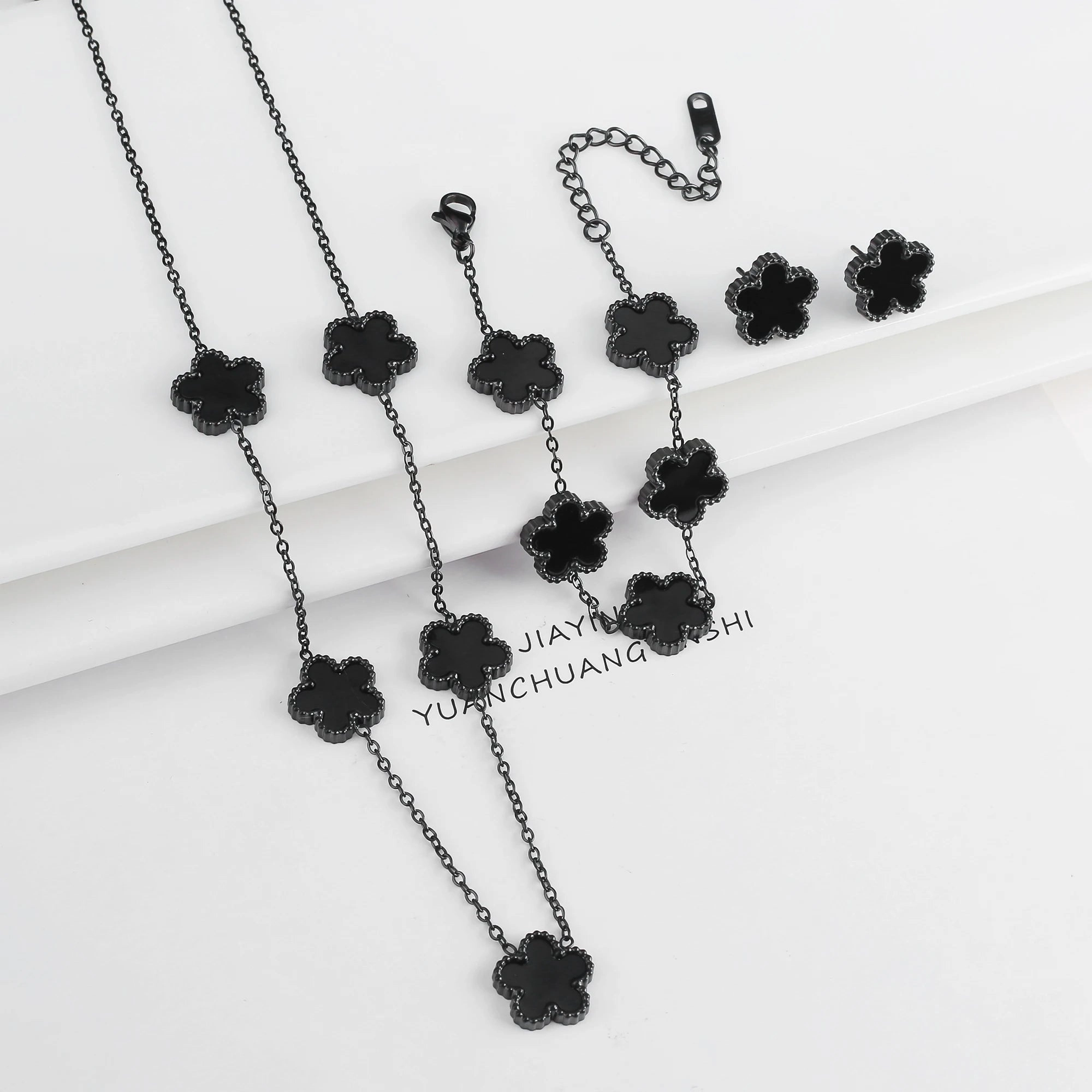 3Pcs Luxury Stainless Steel Five Leaf Flower Jewelry Set