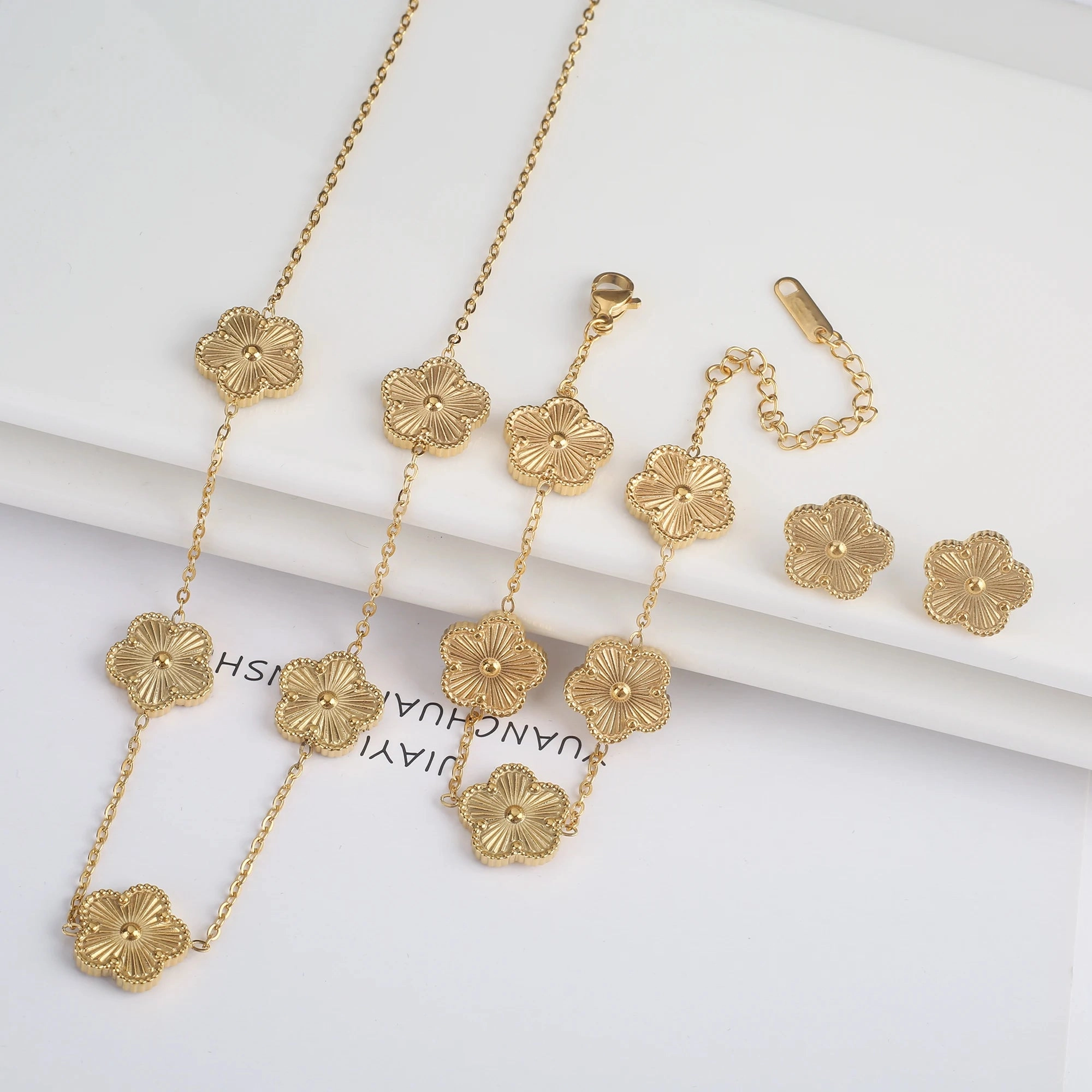 3Pcs Luxury Stainless Steel Five Leaf Flower Jewelry Set