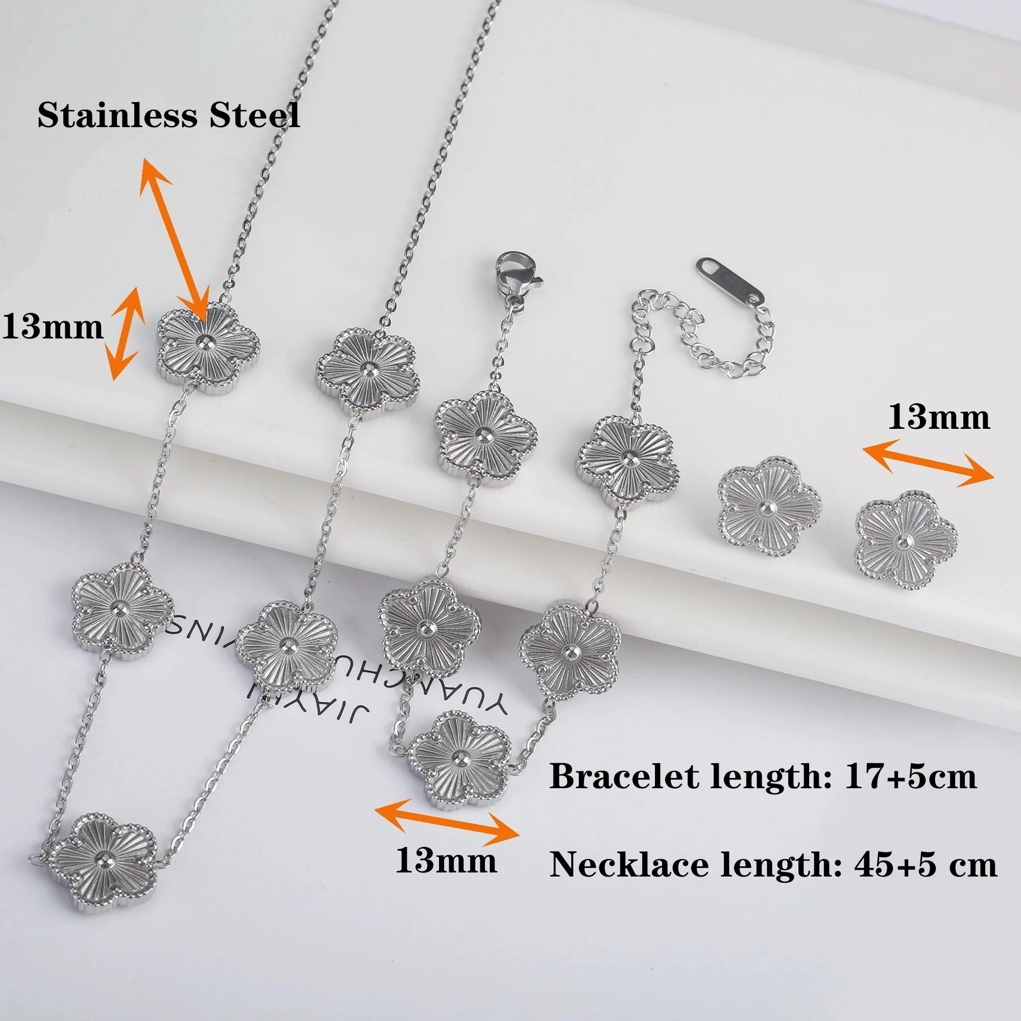 3Pcs Luxury Stainless Steel Five Leaf Flower Jewelry Set