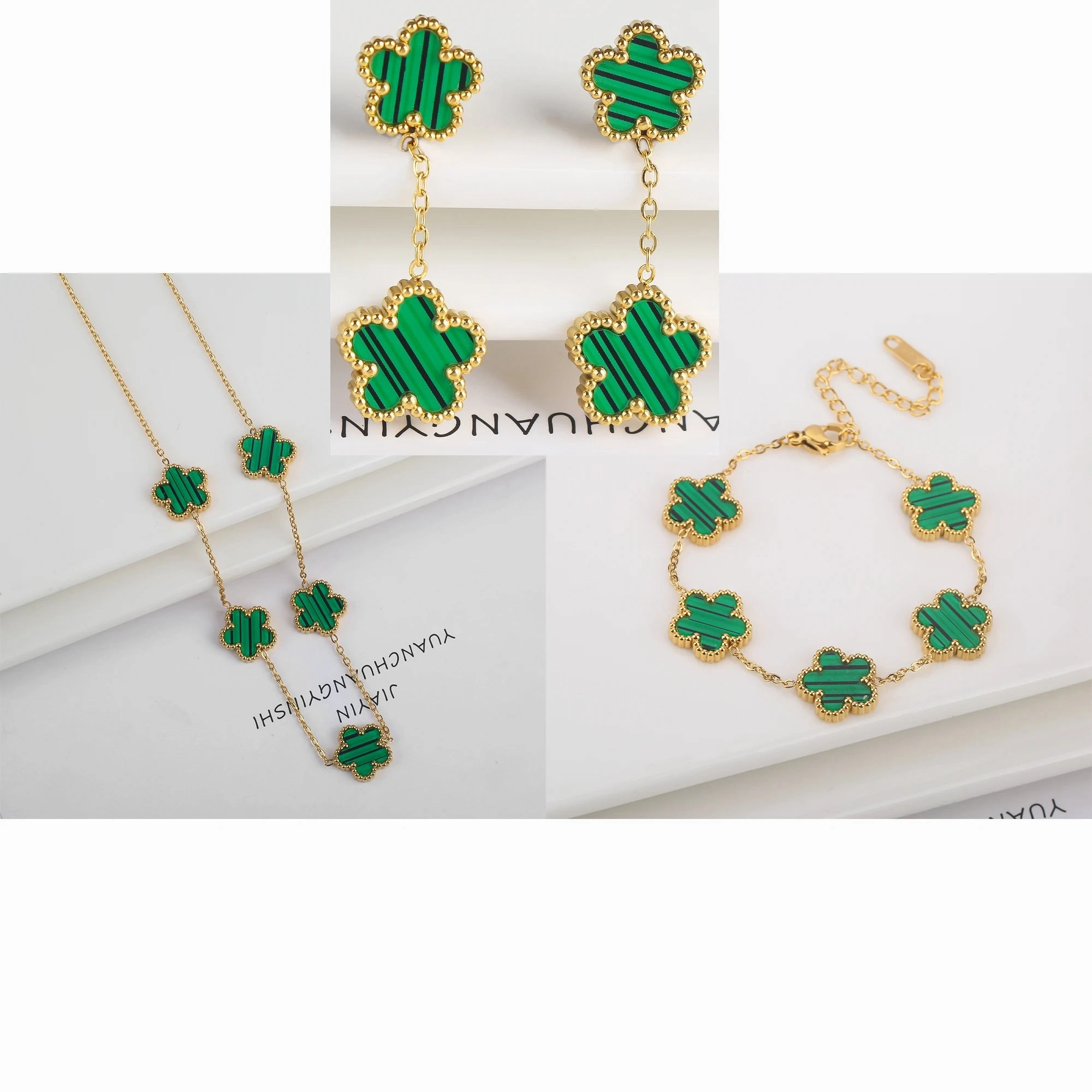 3Pcs Luxury Stainless Steel Five Leaf Flower Jewelry Set