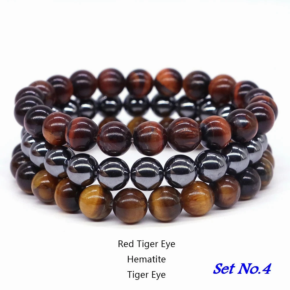 3pcs Set Couples Distance Bracelet Natural Stone Healing Jewelry
