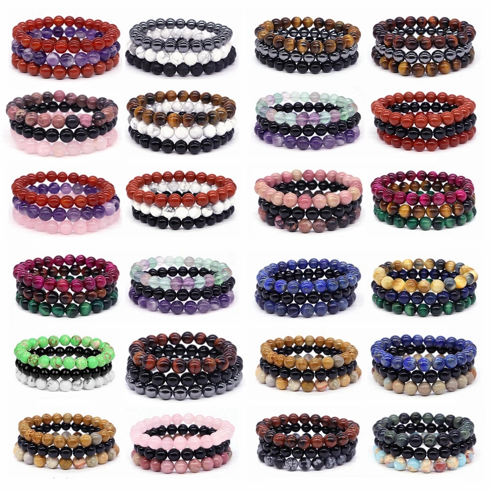 3pcs Set Couples Distance Bracelet Natural Stone Healing Jewelry