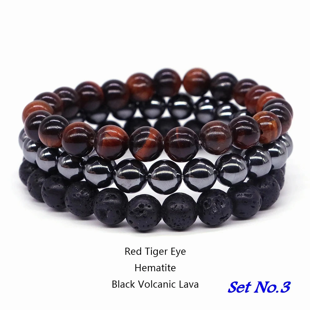 3pcs Set Couples Distance Bracelet Natural Stone Healing Jewelry