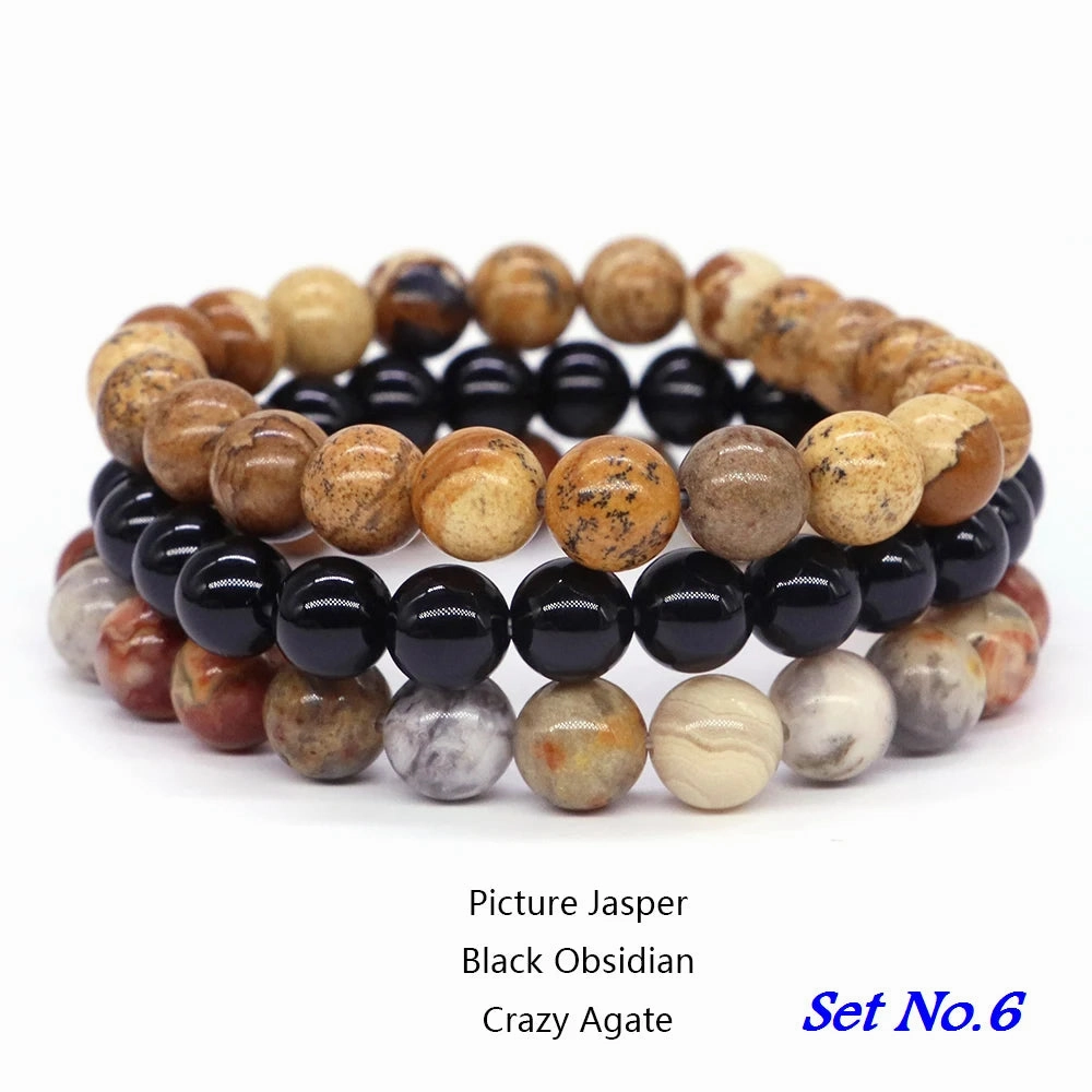 3pcs Set Couples Distance Bracelet Natural Stone Healing Jewelry