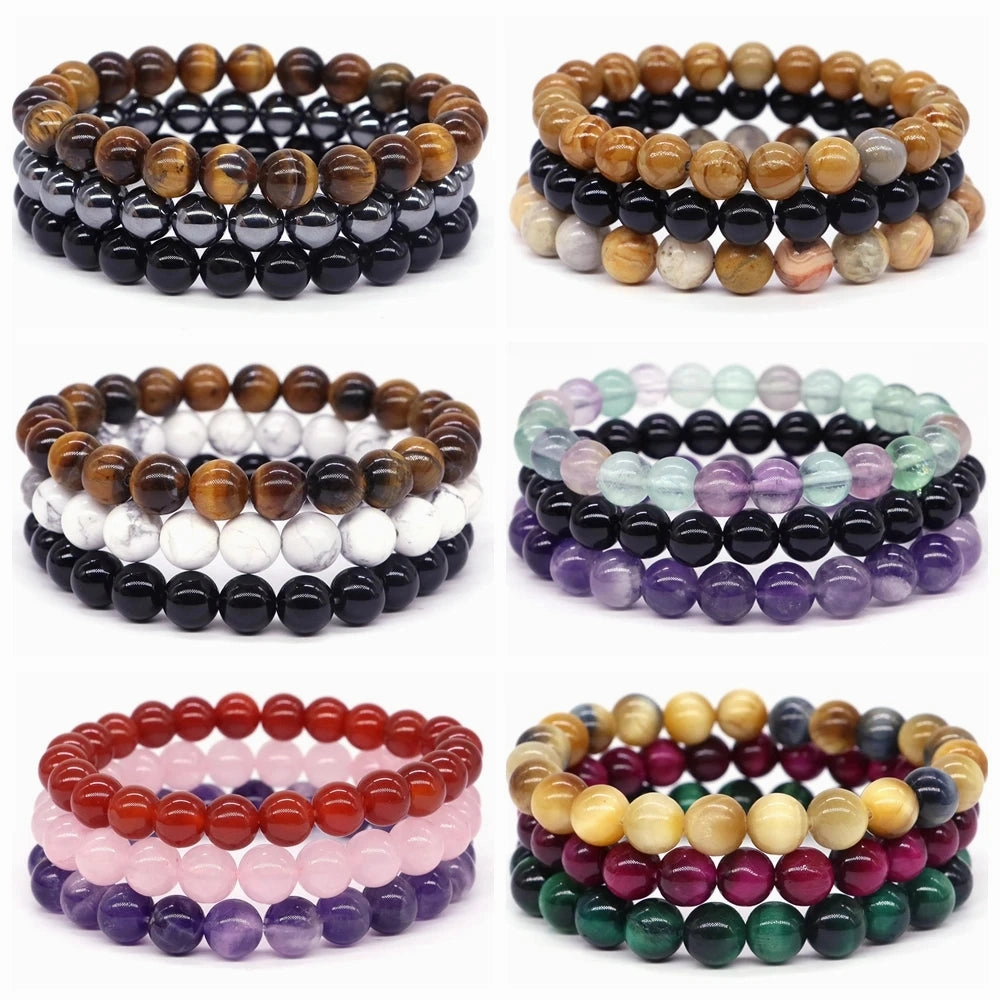 3pcs Set Couples Distance Bracelet Natural Stone Healing Jewelry