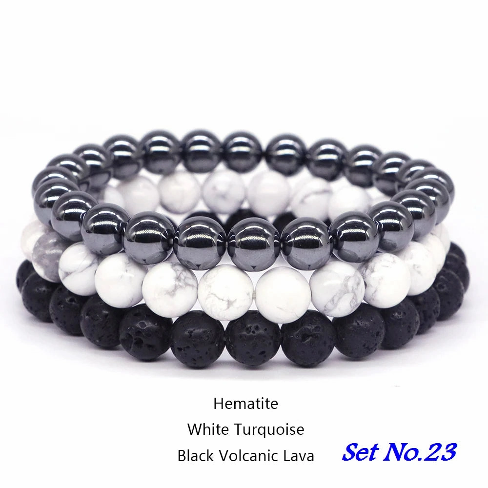 3pcs Set Couples Distance Bracelet Natural Stone Healing Jewelry