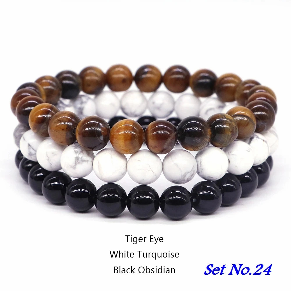 3pcs Set Couples Distance Bracelet Natural Stone Healing Jewelry