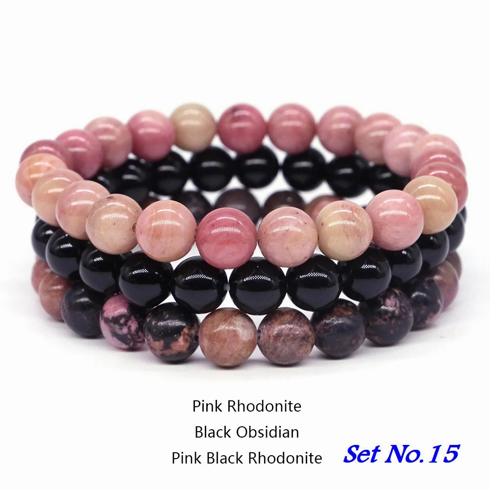 3pcs Set Couples Distance Bracelet Natural Stone Healing Jewelry