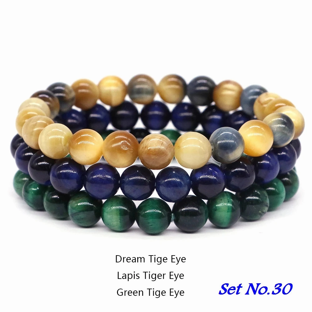 3pcs Set Couples Distance Bracelet Natural Stone Healing Jewelry
