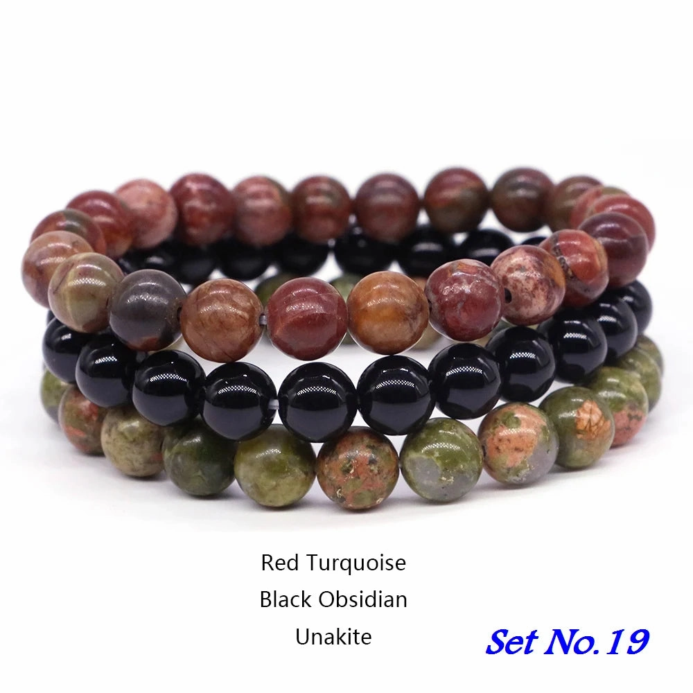 3pcs Set Couples Distance Bracelet Natural Stone Healing Jewelry