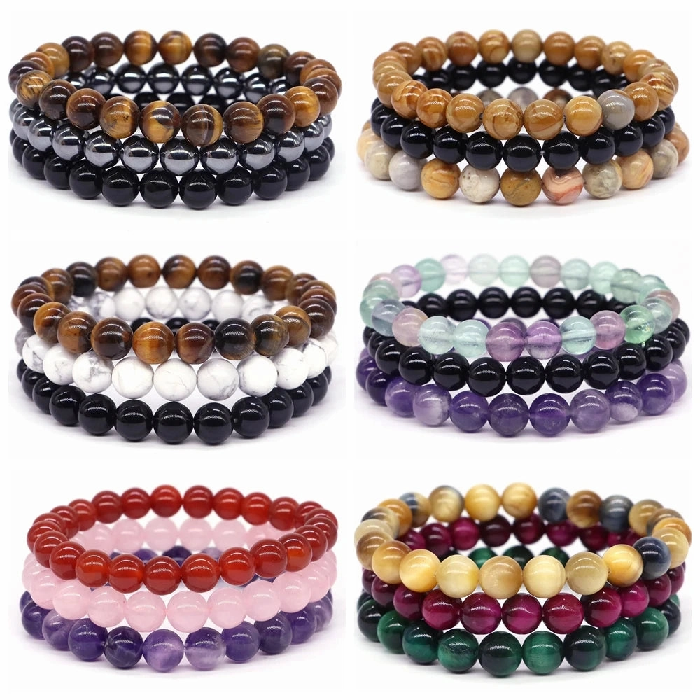 3pcs Set Couples Distance Bracelet Natural Stone Healing Jewelry