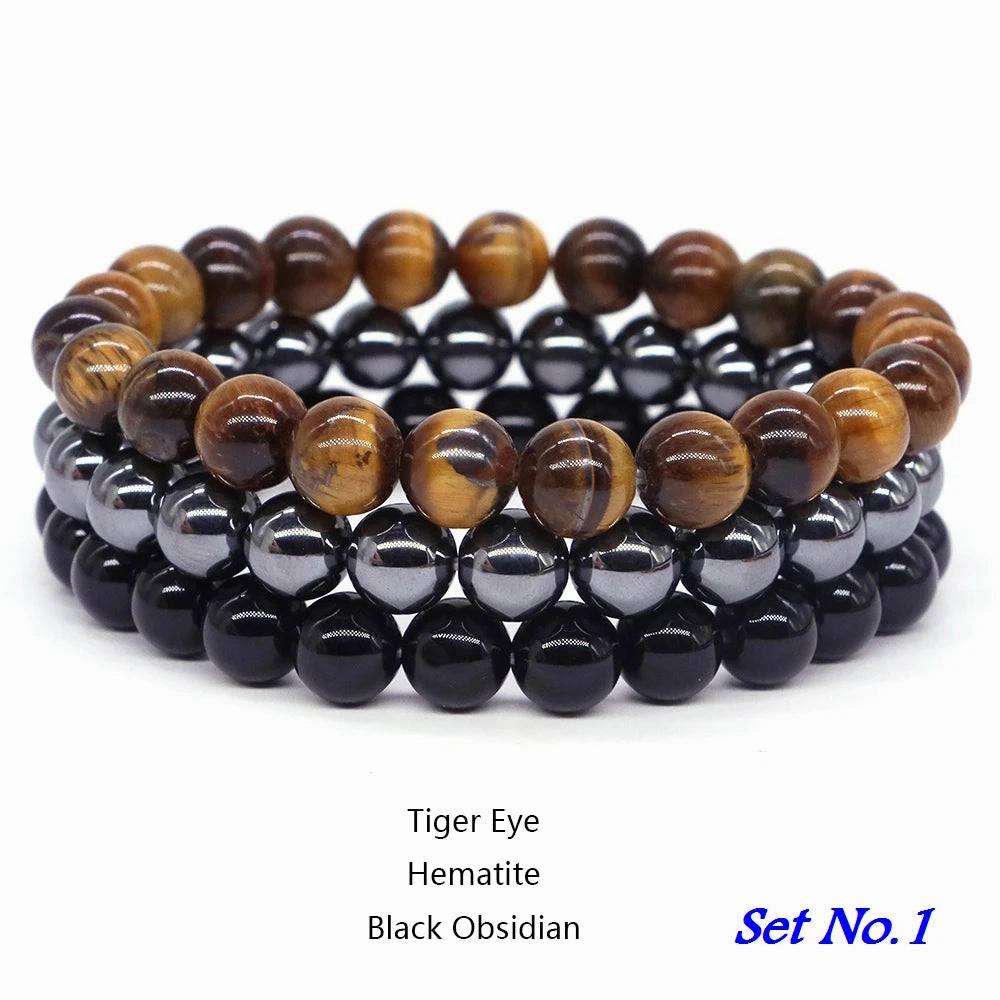 3pcs Set Couples Distance Bracelet Natural Stone Healing Jewelry