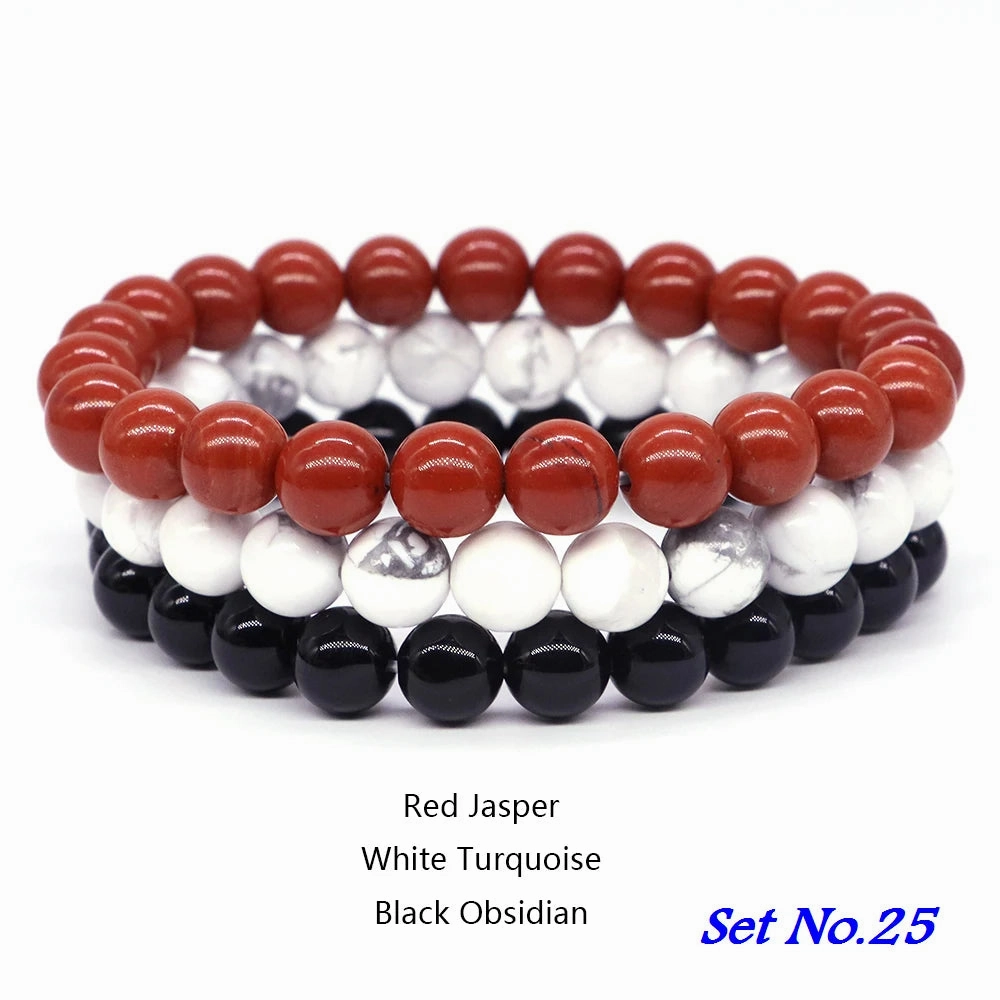 3pcs Set Couples Distance Bracelet Natural Stone Healing Jewelry