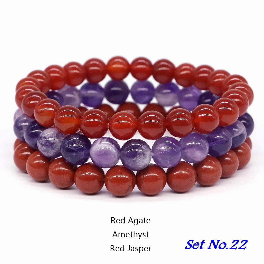 3pcs Set Couples Distance Bracelet Natural Stone Healing Jewelry