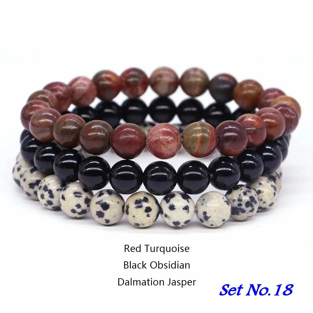 3pcs Set Couples Distance Bracelet Natural Stone Healing Jewelry