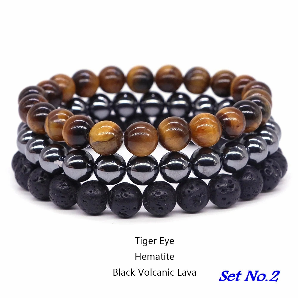 3pcs Set Couples Distance Bracelet Natural Stone Healing Jewelry