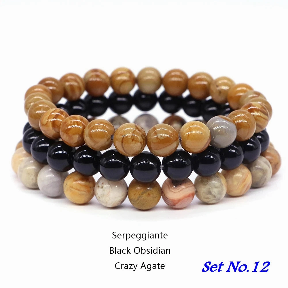 3pcs Set Couples Distance Bracelet Natural Stone Healing Jewelry