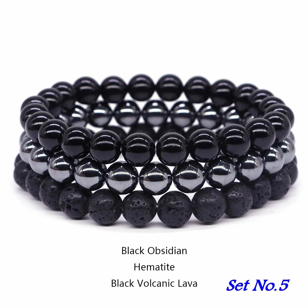 3pcs Set Couples Distance Bracelet Natural Stone Healing Jewelry